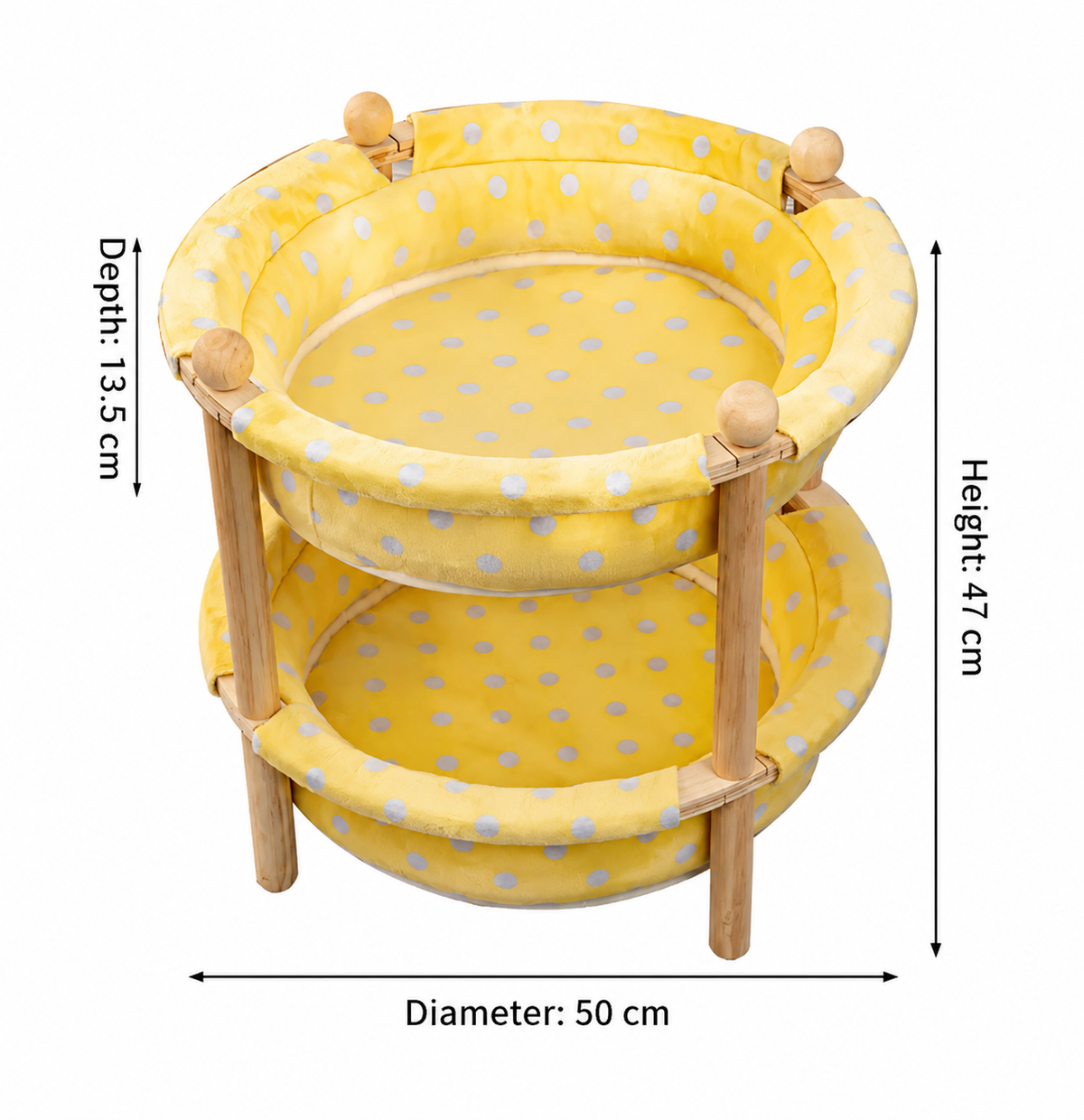 2-Layer Cat Hammock Bed with Pine Wood Frame Breathable Washable Covers