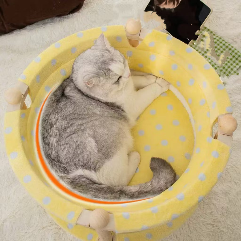 2-Layer Cat Hammock Bed with Pine Wood Frame Breathable Washable Covers