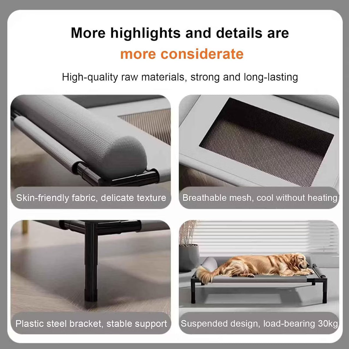 Raised Dog Bed, Cooling Dog Bed, Cooling Breathable Elevated Pet Beds with Headrest
